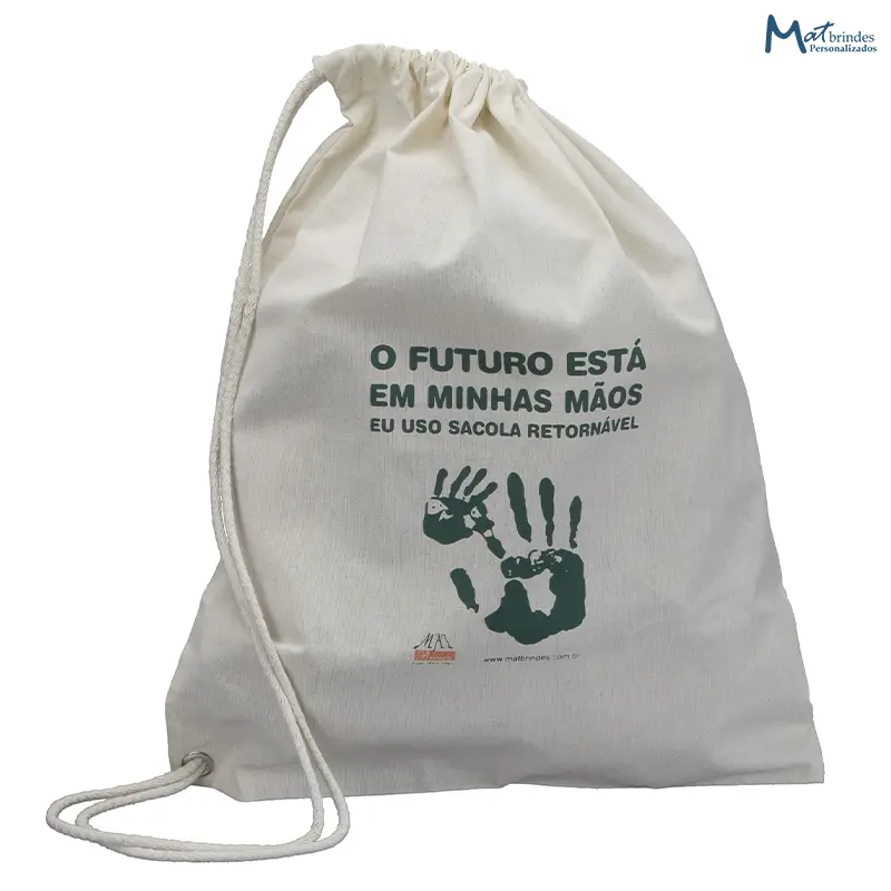 Mochila Saco Ecobag Promocional em Algodão Cru - Matbrindes Personalizados