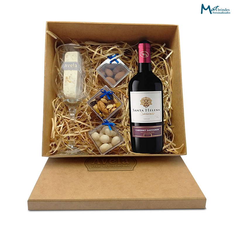Kit Vinho e Taça com Mix de Nuts e Aperitivos - MB120