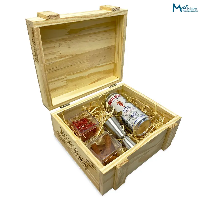 Kit Gin na Caixa de Madeira Personalizado - MB366