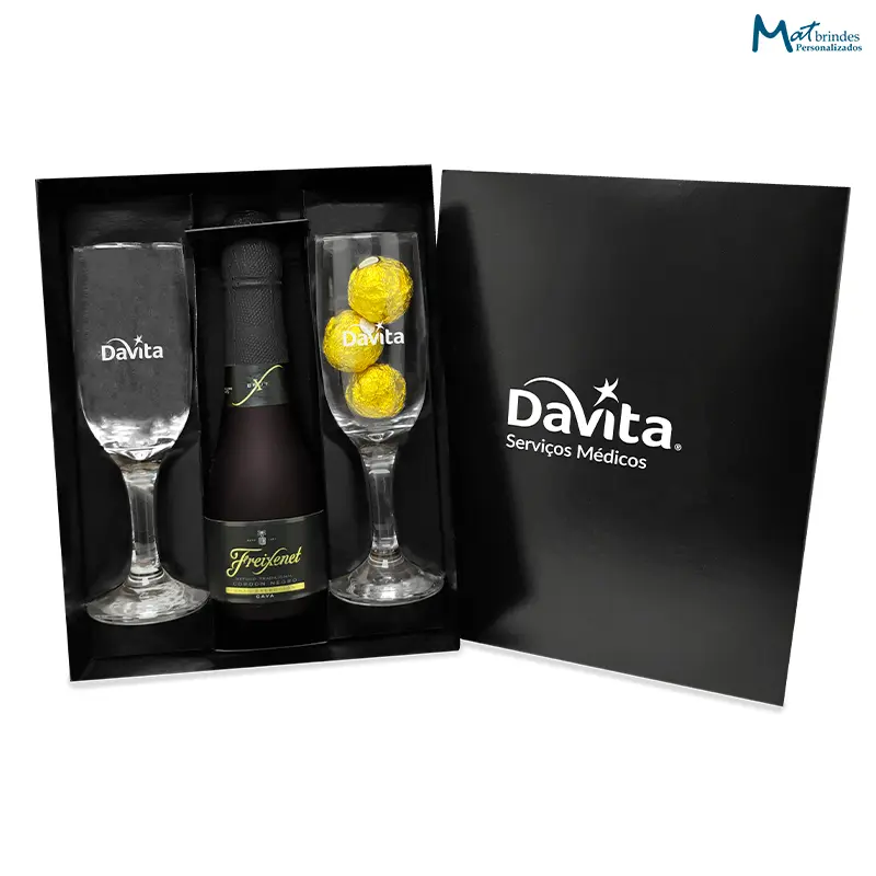 Kit Espumante Mini Freixenet Cordon Negro 200ml com 2 Taças - MB715