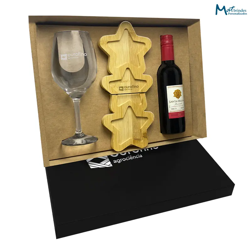 Kit Vinho Santa Helena 375ml Natalino com Petisqueira Personalizado - MB730