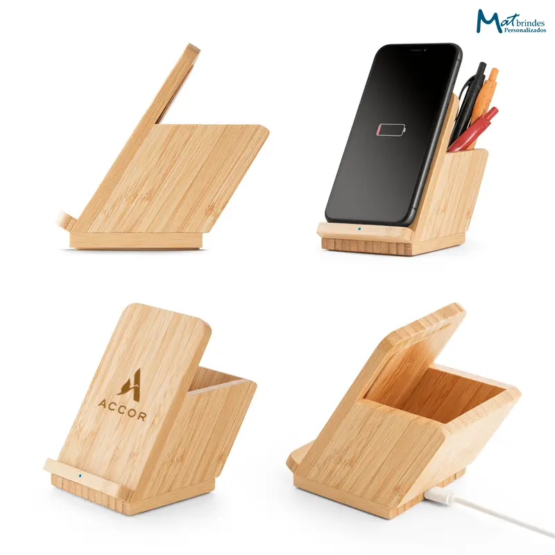 Carregador por Indução em Bambu Personalizado - MB836