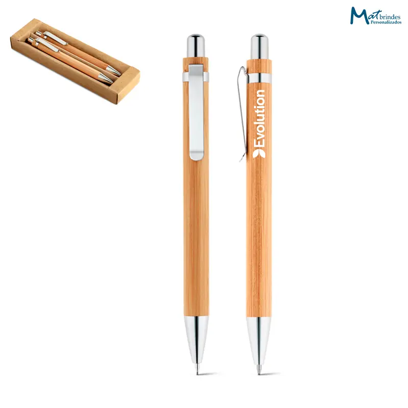 Conjunto de Esferográfica e Lapiseira em Bambu Personalizado - MB832