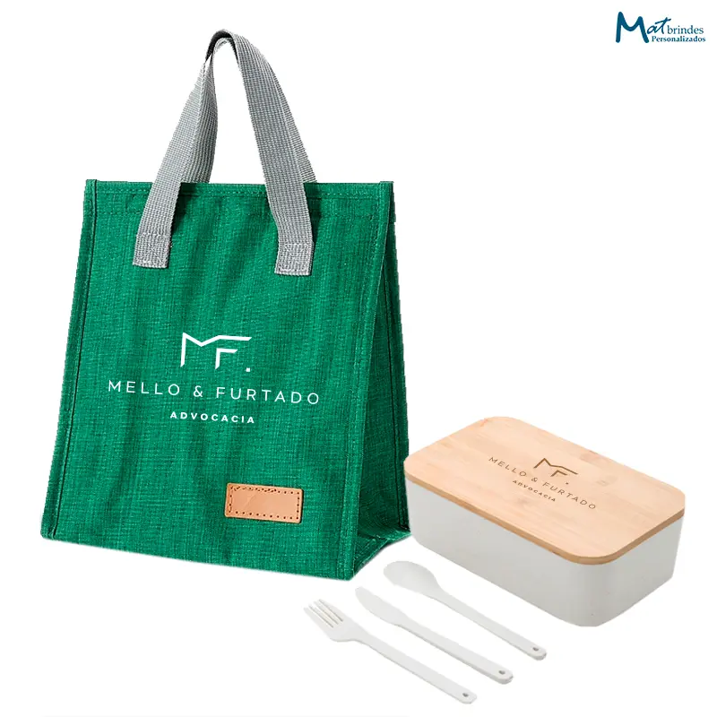 Kit Bolsa Térmica e Marmita em Fibra de Trigo Personalizado - MB847