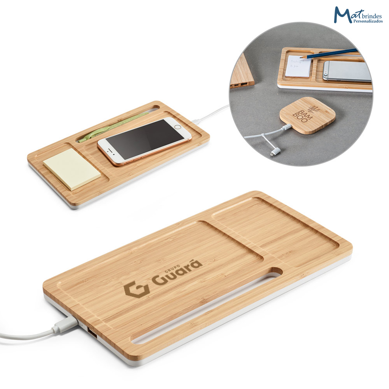 Organizador de Secretária em Bambu e ABS Personalizado - MB841
