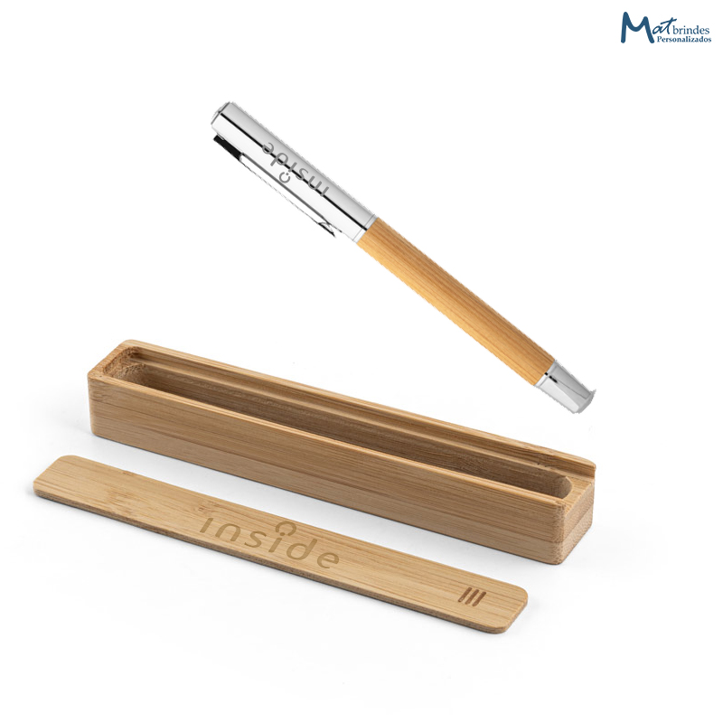 Kit Ecológico de Bambu com Caneta e Estojo -MB894