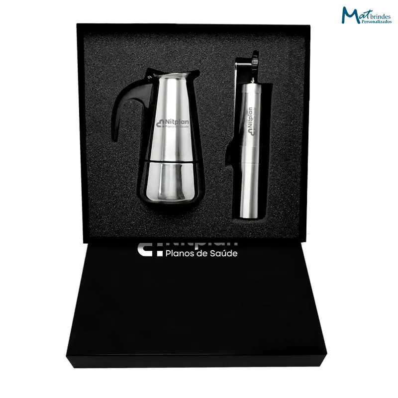 Kit Café com Moedor Manual em Inox Personalizado - MB924