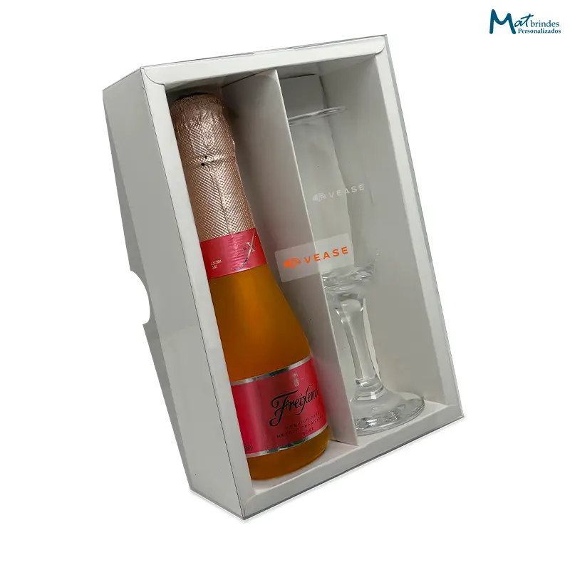 Kit Mini Espumante na Caixa Branca com Visor Personalizado - MB920