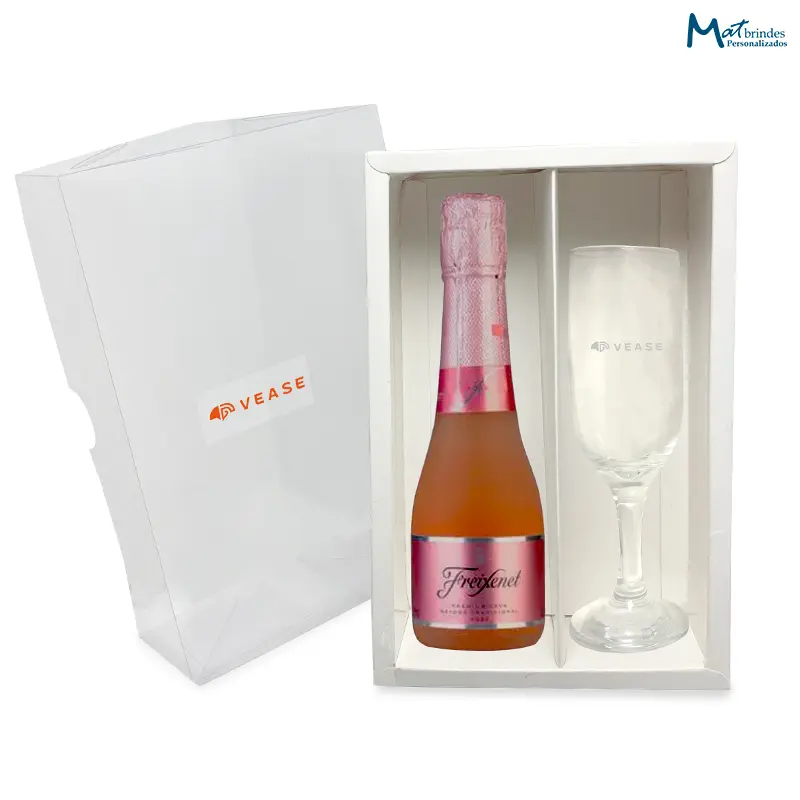 Kit Mini Espumante na Caixa Branca com Visor Personalizado - MB920